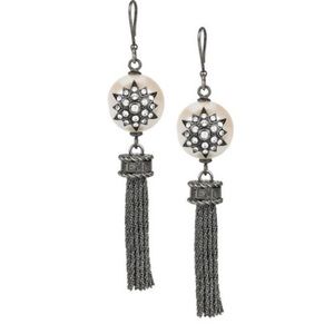 Fendi Silver and Cream Tassel Earrings